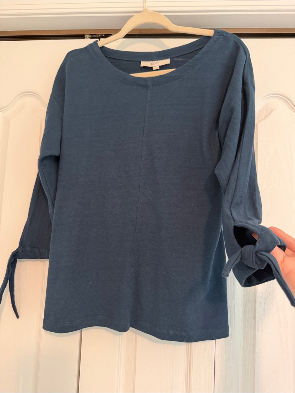 LOFT Slate Blue Long-Sleeve Tie Cuff Tee